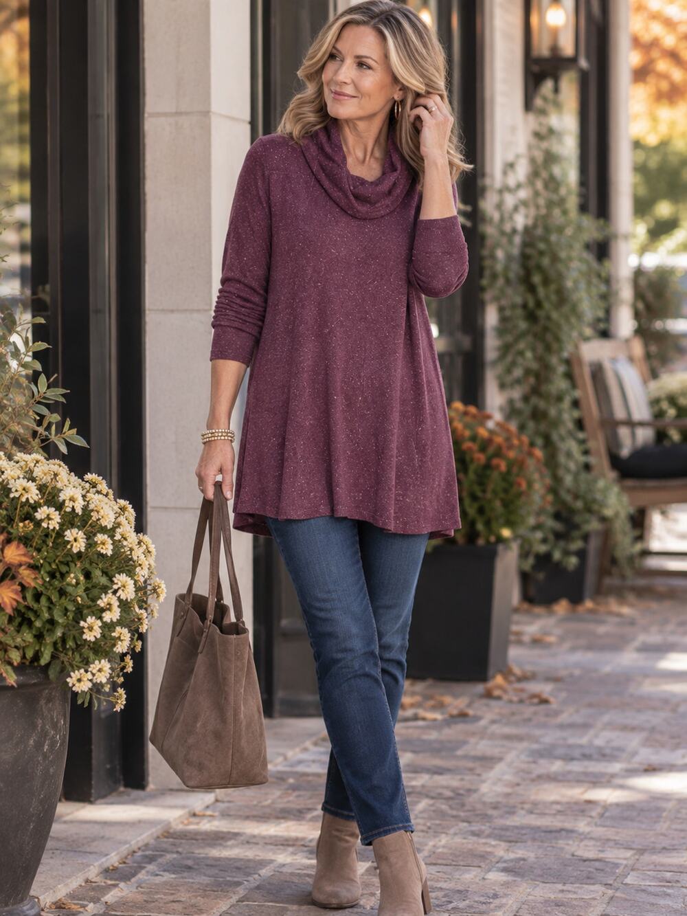 J. JILL Purple Speckled Cowl Neck Tunic Sweater Size XS Cotton Silk Blend